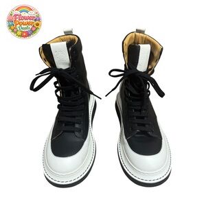 Loewe Black and White Leather Combat Boots